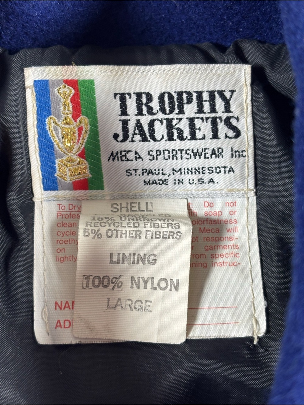 Vintage Trophy Jackets Blue Varsity Letterman Jacket Men’s Large USA Made - Picture 4 of 13
